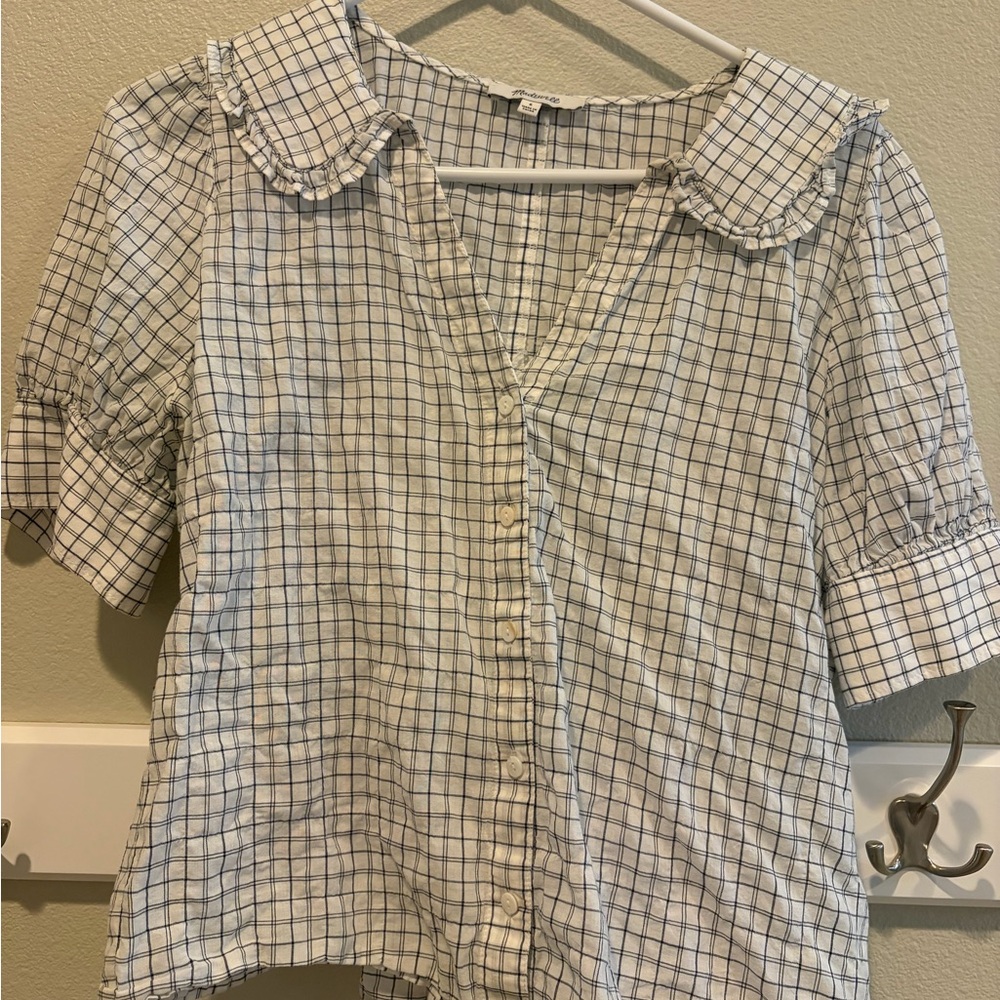 Madewell Checkered Blouse Peter Pan Collar